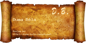 Duma Béla névjegykártya